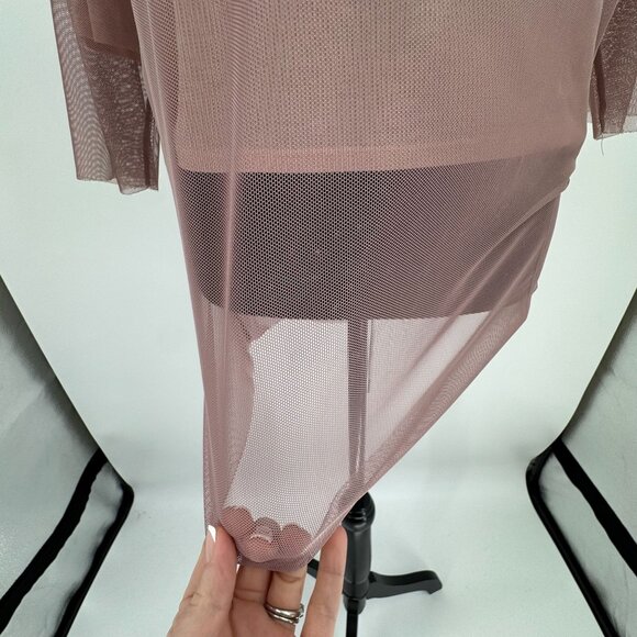 Alo Yoga Womens Top‎ Shirt S Loose Fit Pink Sheer Layered Ribbed Mesh Oversized - Picture 4 of 6